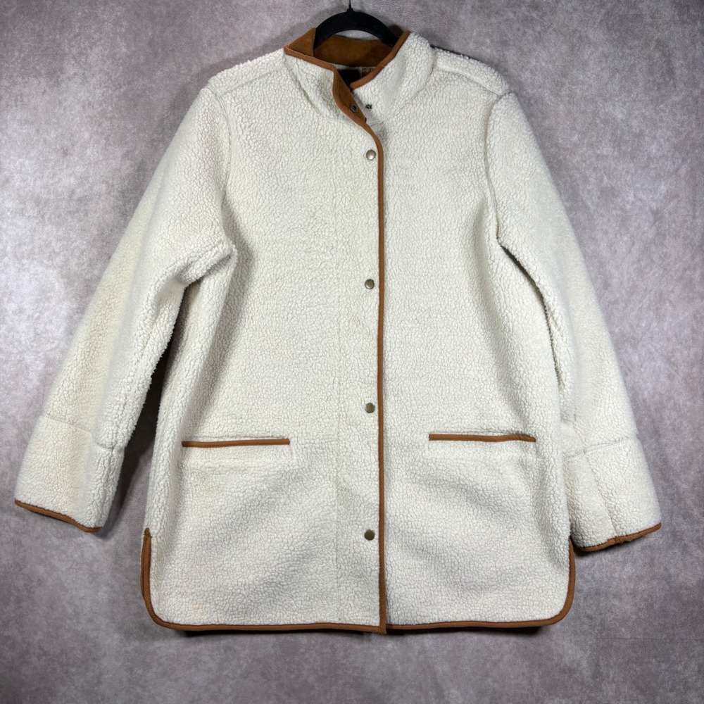 Old Navy Jacket Womens Large Cream Sherpa Fleece Faux Shearling Teddy Snap Coat